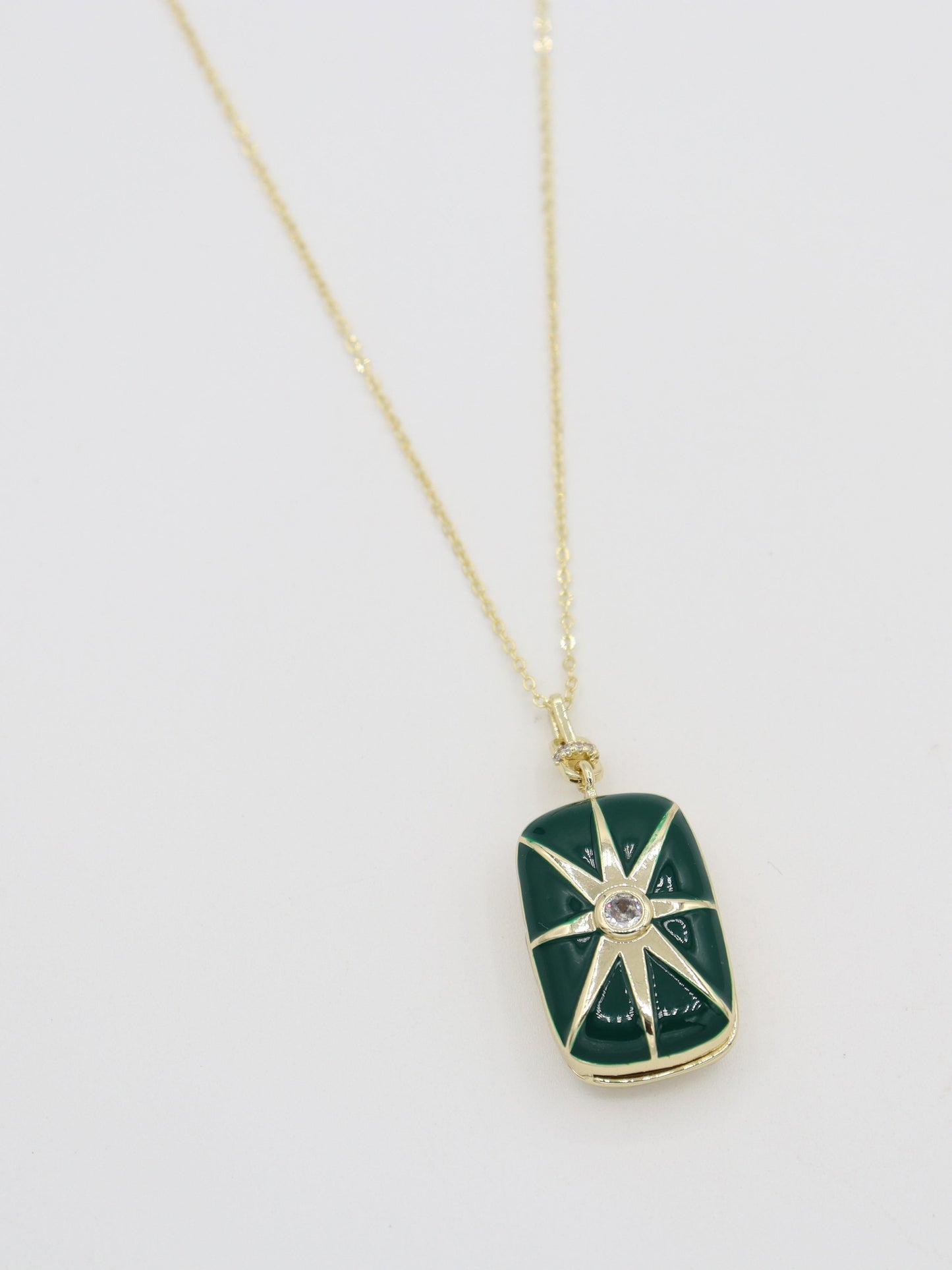 14K Gold Plated Steel Rectangular Covered Necklace