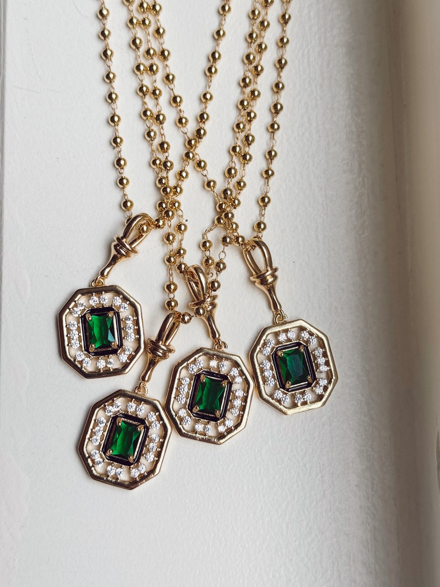 14K Gold Plated Green Baguette Stone Serenay Series Necklace 57cm
