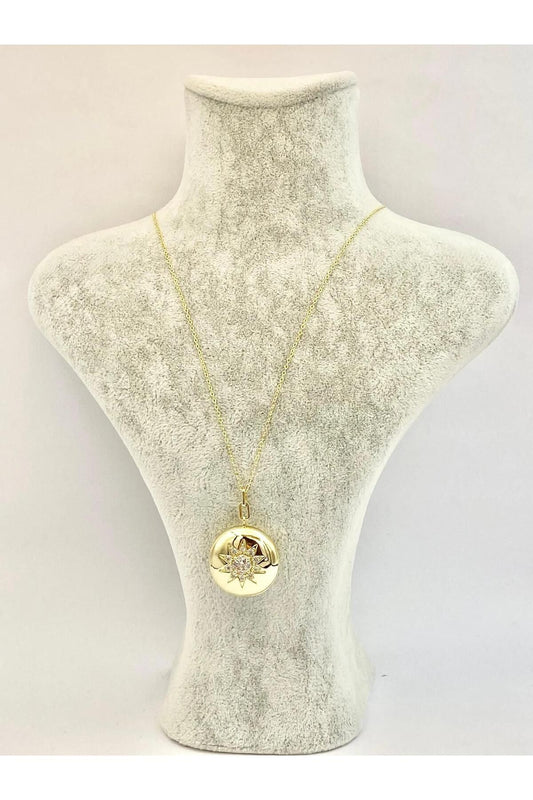 14K gold plated sun figured round women's steel cap necklace 55 cm