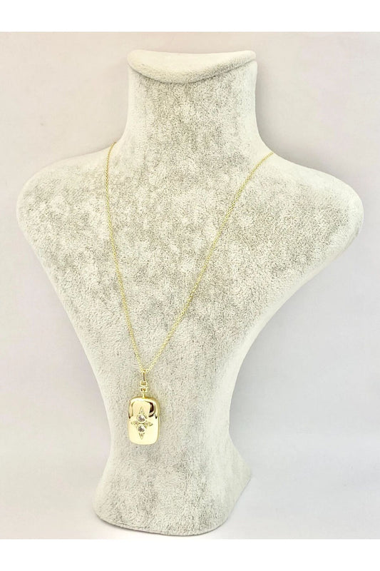 14K Rectangular Covered Rhodium Plated Steel Necklace 55 cm