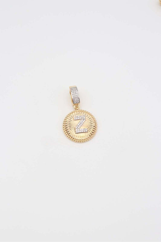 14k Gold Plated Stone Letter Pendant and Ajda Charm