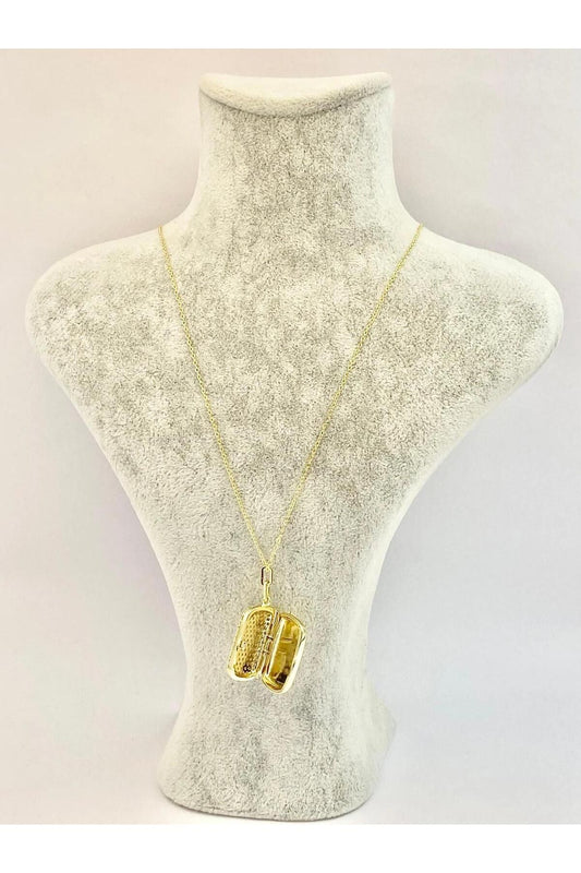 14K Rectangular Covered Rhodium Plated Steel Necklace 55 cm