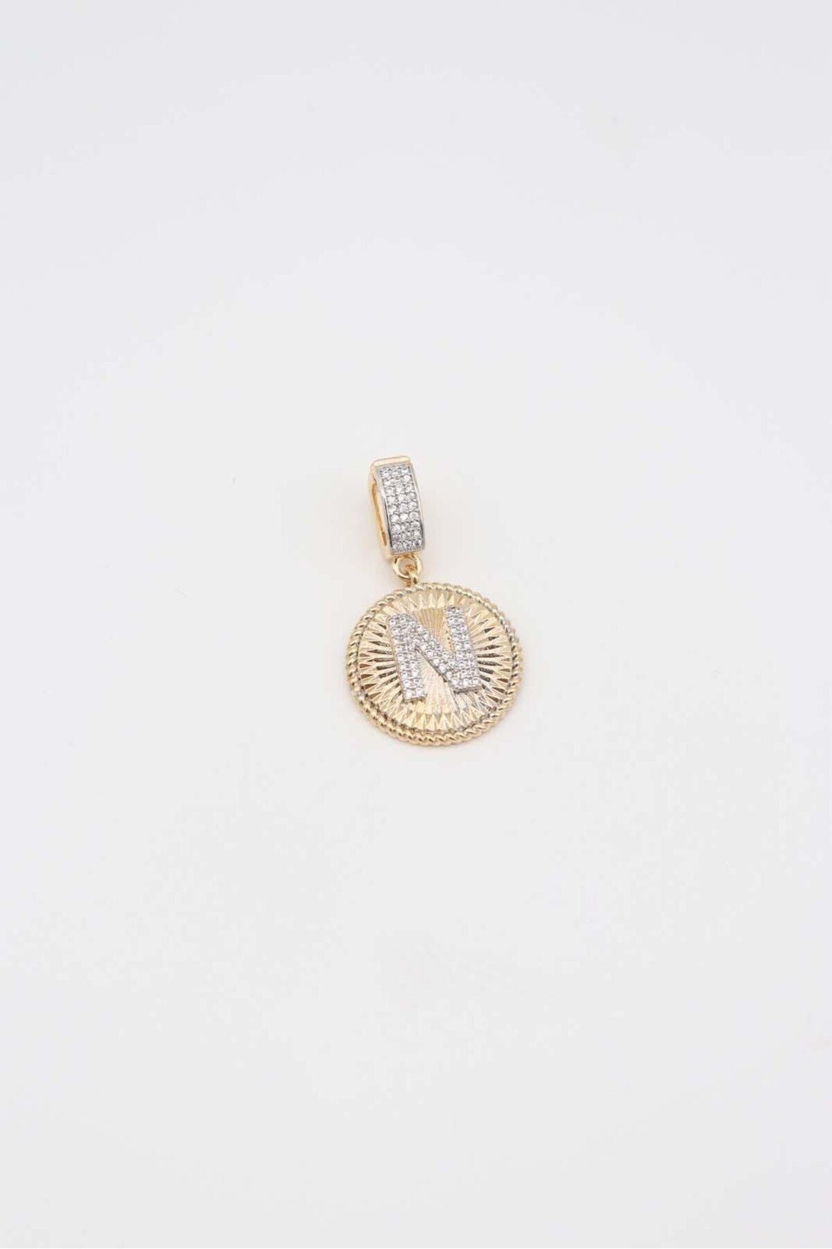 14k Gold Plated Stone Letter Pendant and Ajda Charm