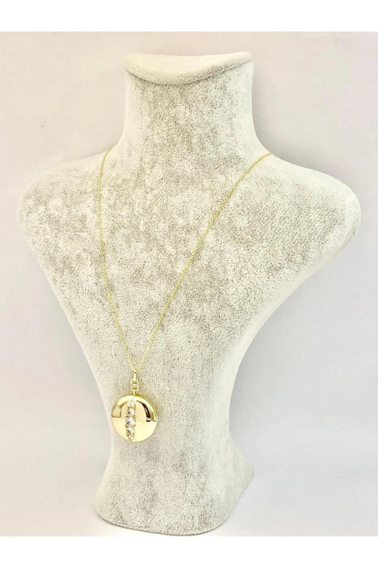 14K gold plated round stone capped women's steel necklace 55 cm