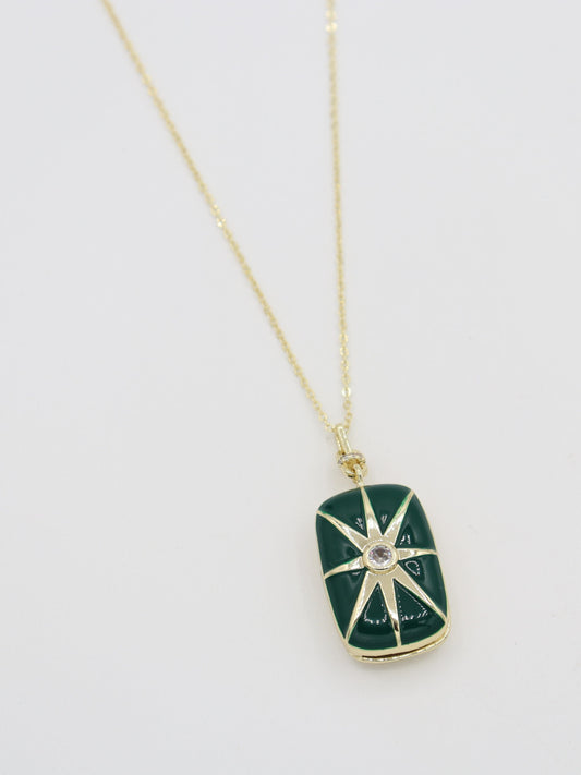 14K Gold Plated Steel Rectangular Covered Necklace