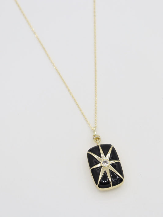 14K Gold Plated Steel Rectangular Covered Necklace