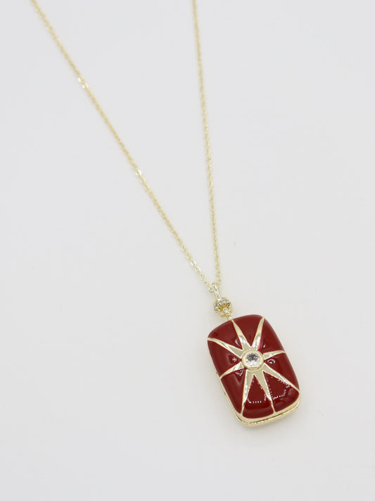 14K Gold Plated Steel Rectangular Covered Necklace