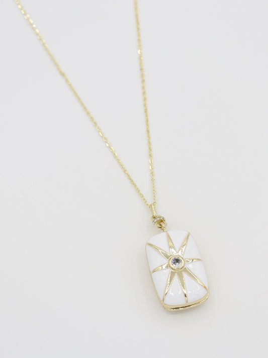 14K Gold Plated Steel Rectangular Covered Necklace