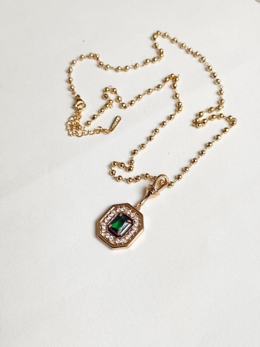 14K Gold Plated Green Baguette Stone Serenay Series Necklace 57cm