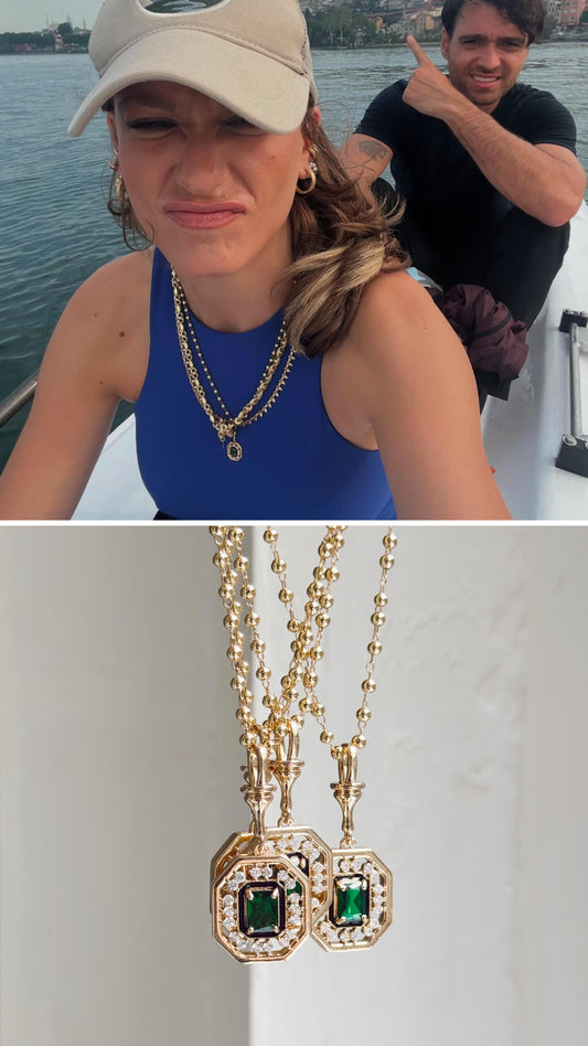 14K Gold Plated Green Baguette Stone Serenay Series Necklace 57cm