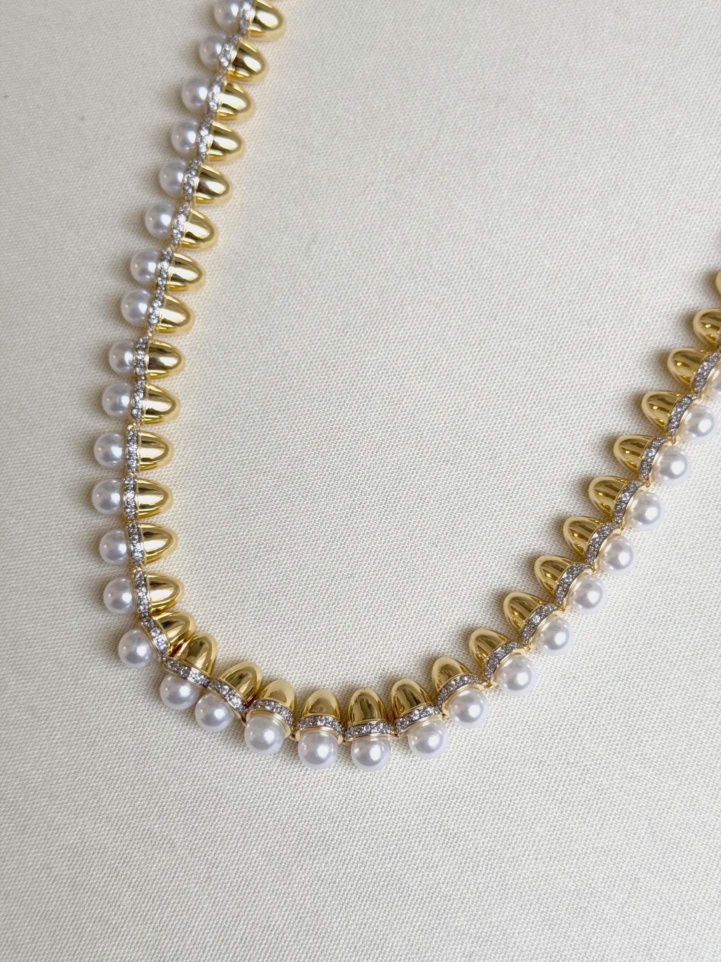 14K Gold Plated Pearl Detailed Brand Necklace 50 cm