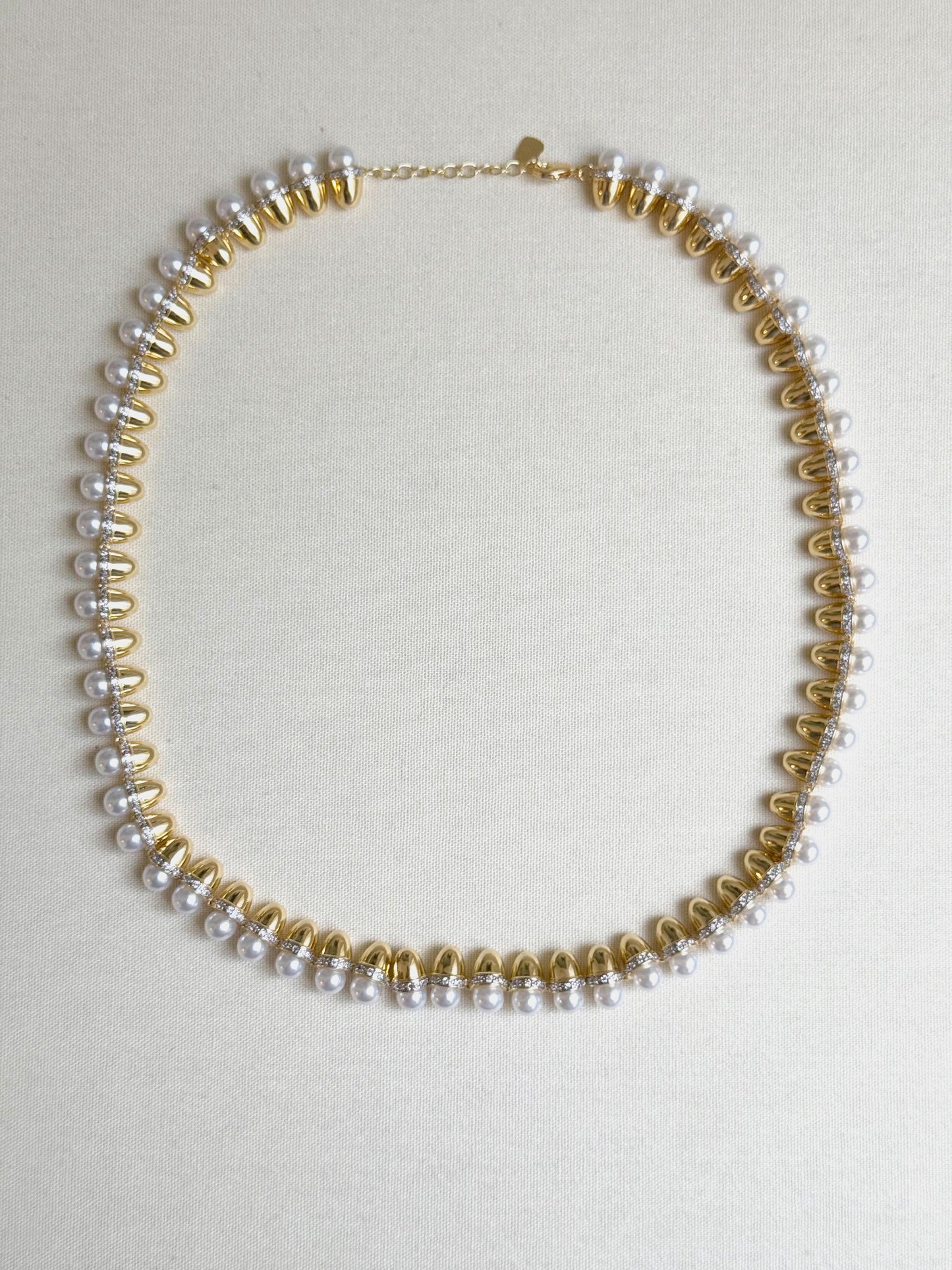 14K Gold Plated Pearl Detailed Brand Necklace 50 cm