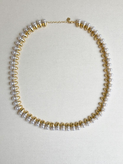 14K Gold Plated Pearl Detailed Brand Necklace 50 cm