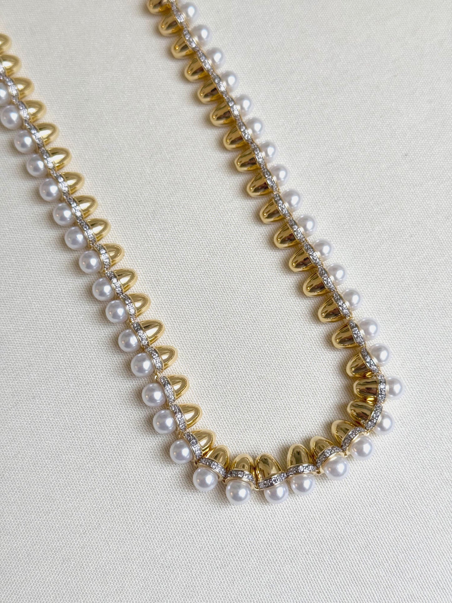 14K Gold Plated Pearl Detailed Brand Necklace 50 cm