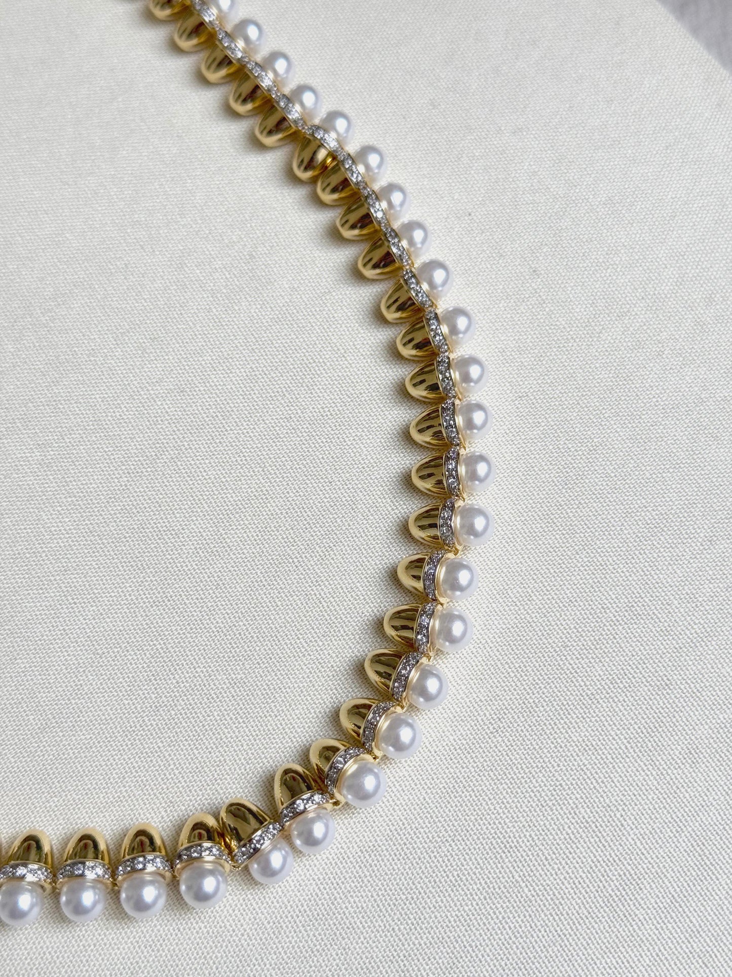 14K Gold Plated Pearl Detailed Brand Necklace 50 cm