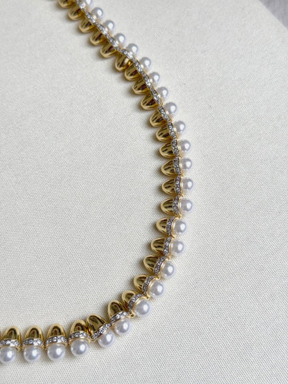 14K Gold Plated Pearl Detailed Brand Necklace 50 cm