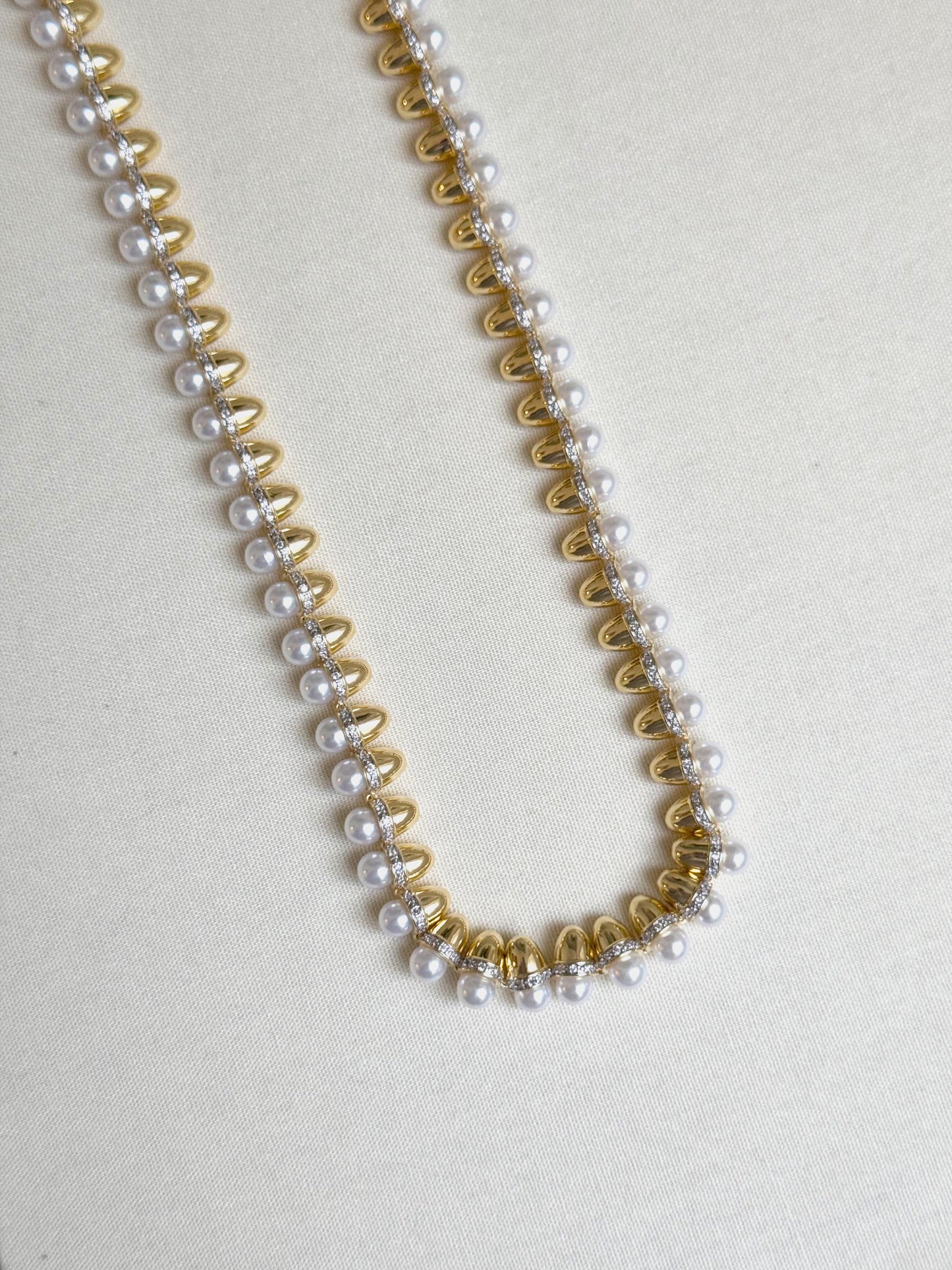 14K Gold Plated Pearl Detailed Brand Necklace 50 cm