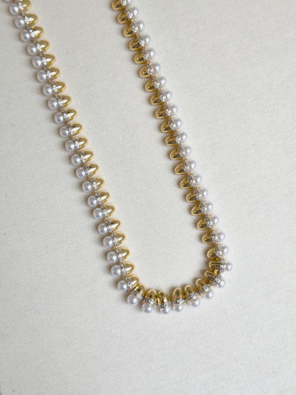 14K Gold Plated Pearl Detailed Brand Necklace 50 cm